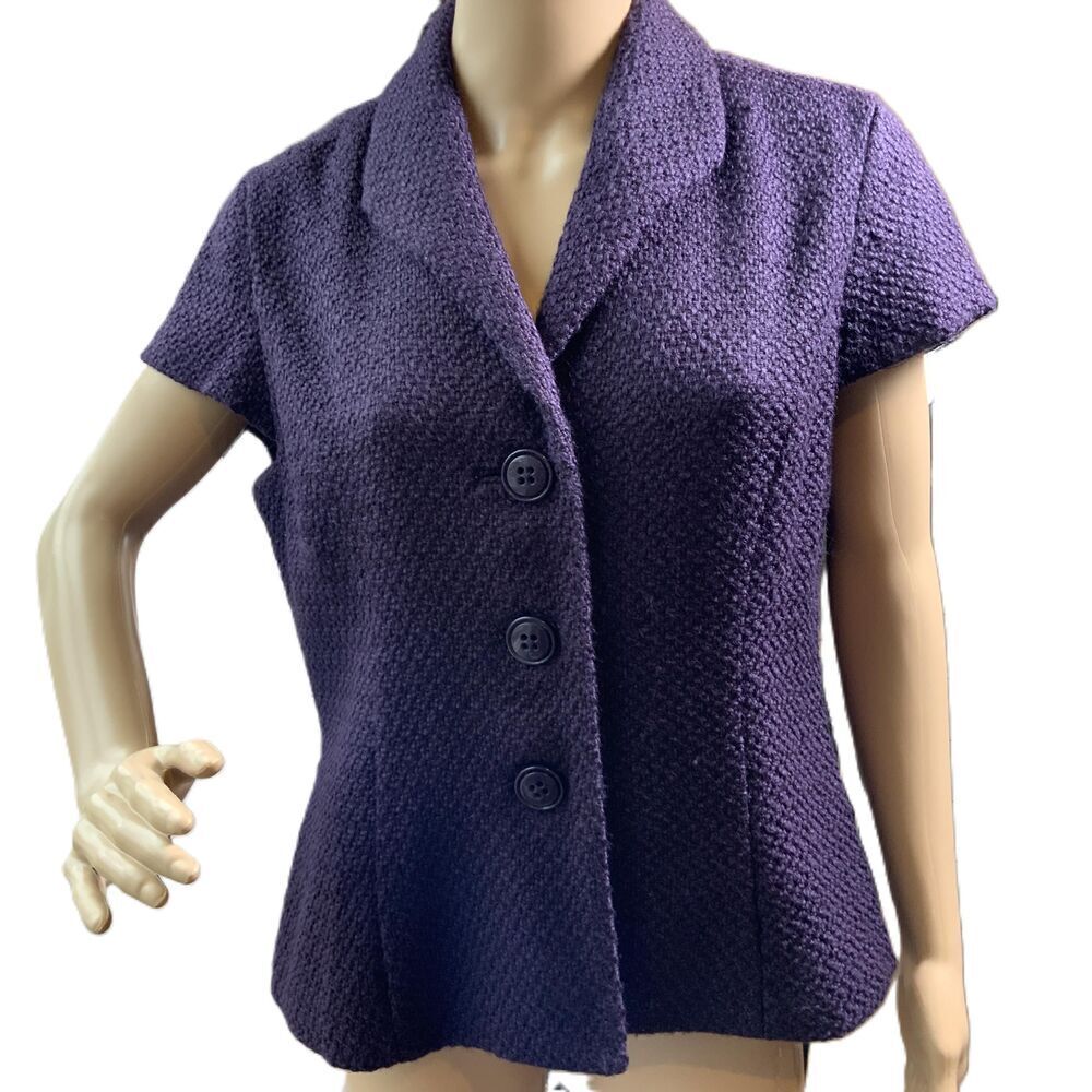 Coldwater Creek Purple 3 Button Textured Short Sleeve Blazer Size 12 Academia